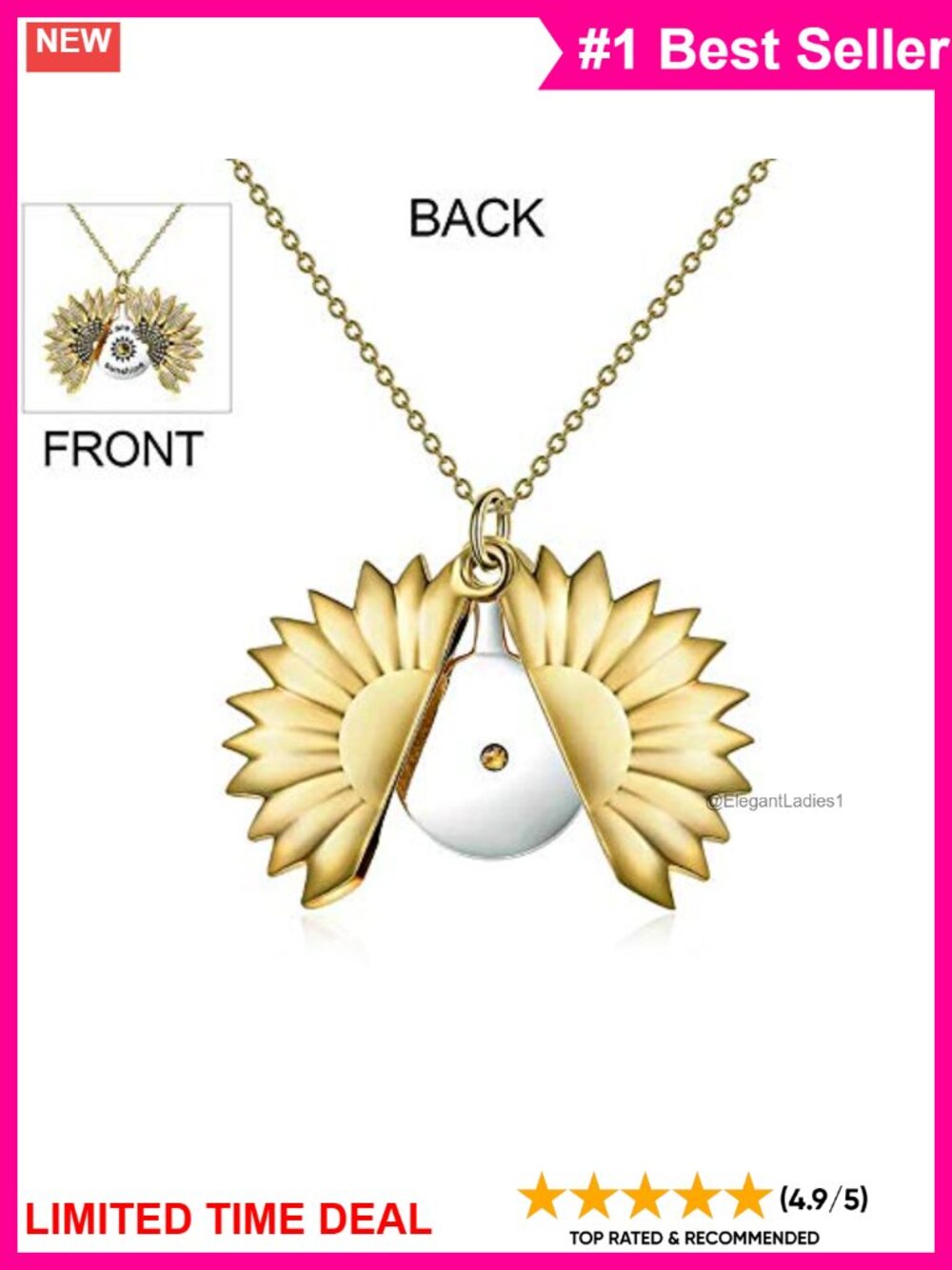 Sterling Silver Sunflower Locket Necklace Engraved You Are My Sunshine - Picture 3 of 6